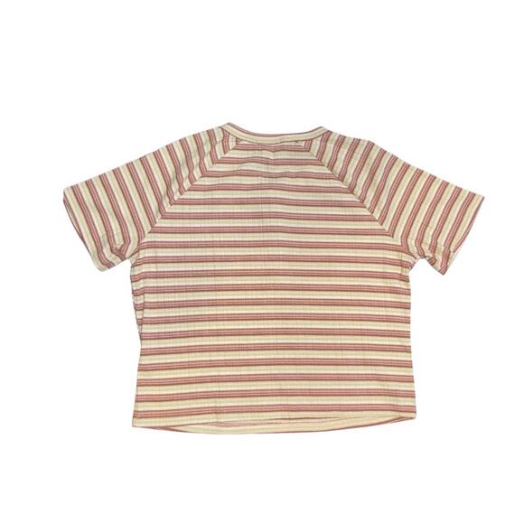 Ardene Striped Ribbed Button Henley Crop Top T-Shirt Size XL Short Sleeve Casual - Picture 2 of 5